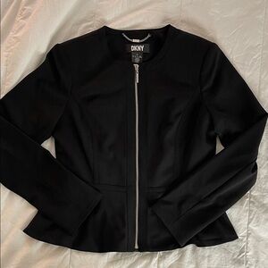 DKNY Women's Black Zip Blazer with Silver Hardware
